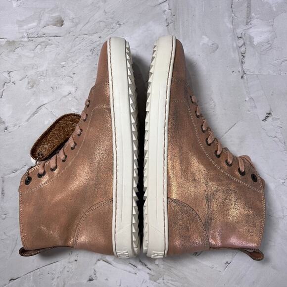 NEW Birkenstock Bartlett Metallic Rose High Top Sneakers SIZE 38 US 7 Narrow NIB - Picture 7 of 11